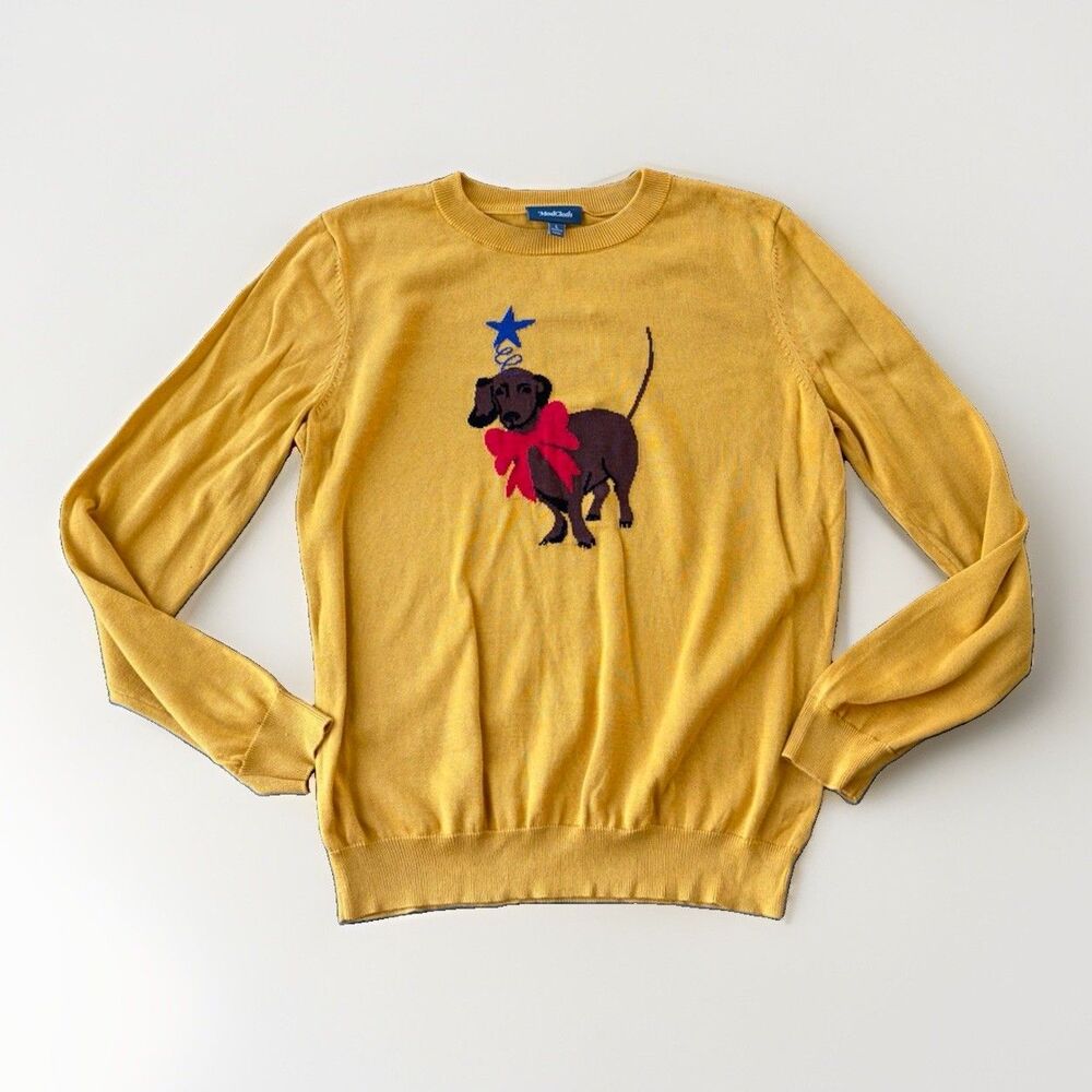 ModCloth Dachshund Wiener Dog Sweater Yellow Holiday Womens Size L